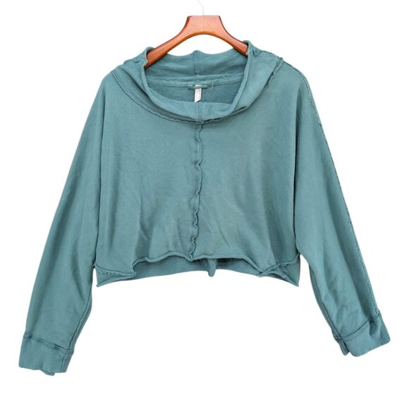 Free People FP Movement Cool Factor Sweater Womens Teal Draped Neck Raw Hem Sz M - Picture 1 of 9